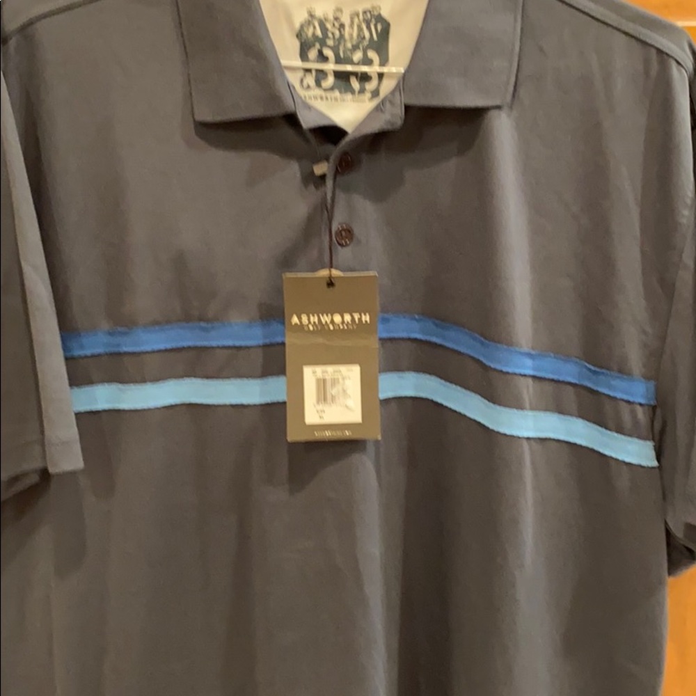 Ashworth polo shirt NWT. Blue with stripes XL